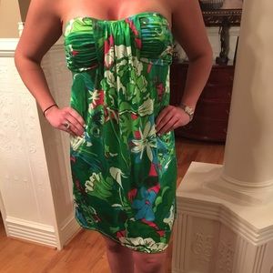 DejaVu medium strapless dress in green floral.